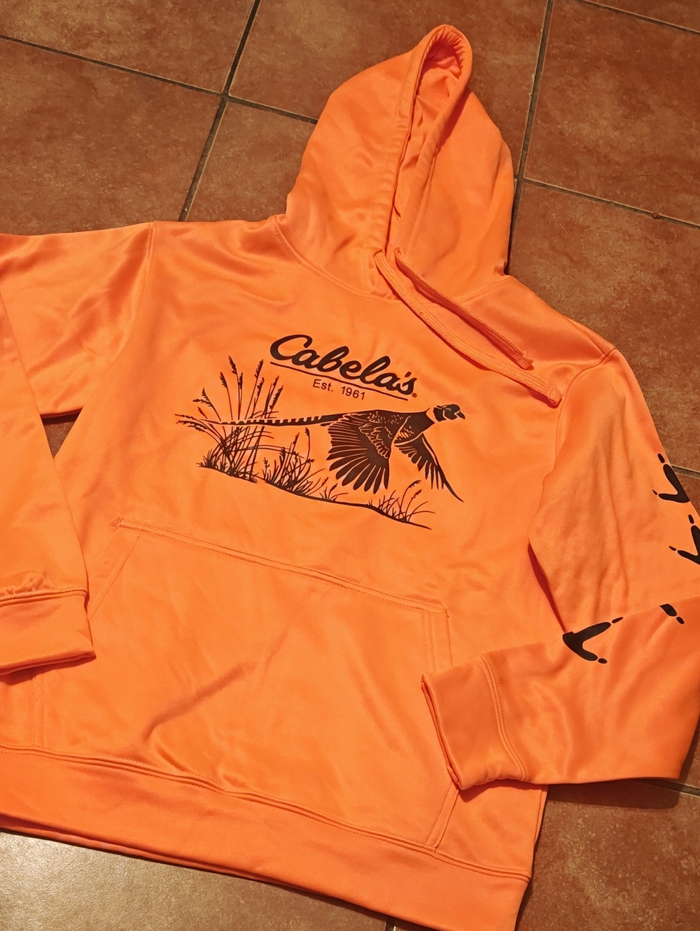 Cabela's Men's Bright Orange Crewneck Hoodie with Pheasant Graphic